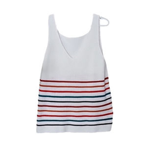 NEW white knit multi striped v neck sweater tank large